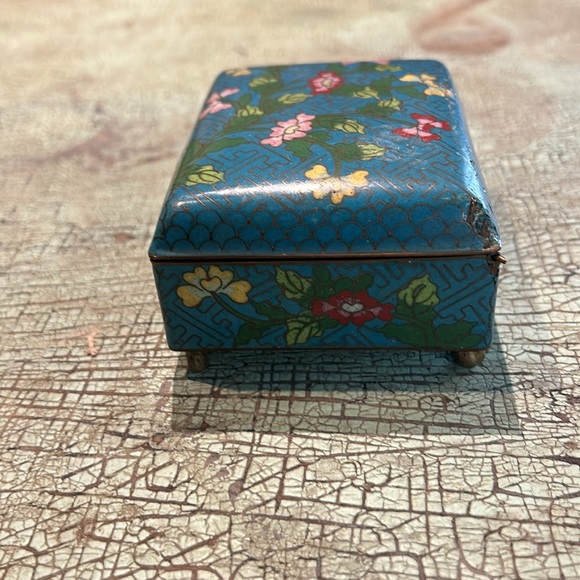 Antique Turquoise Chinese Cloisonné and brass Box, Circa 1900 Cigarette Trinket - Picture 3 of 9
